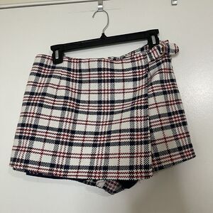Forever 21 red white plaid tweed knit mini skort skirt size US 27